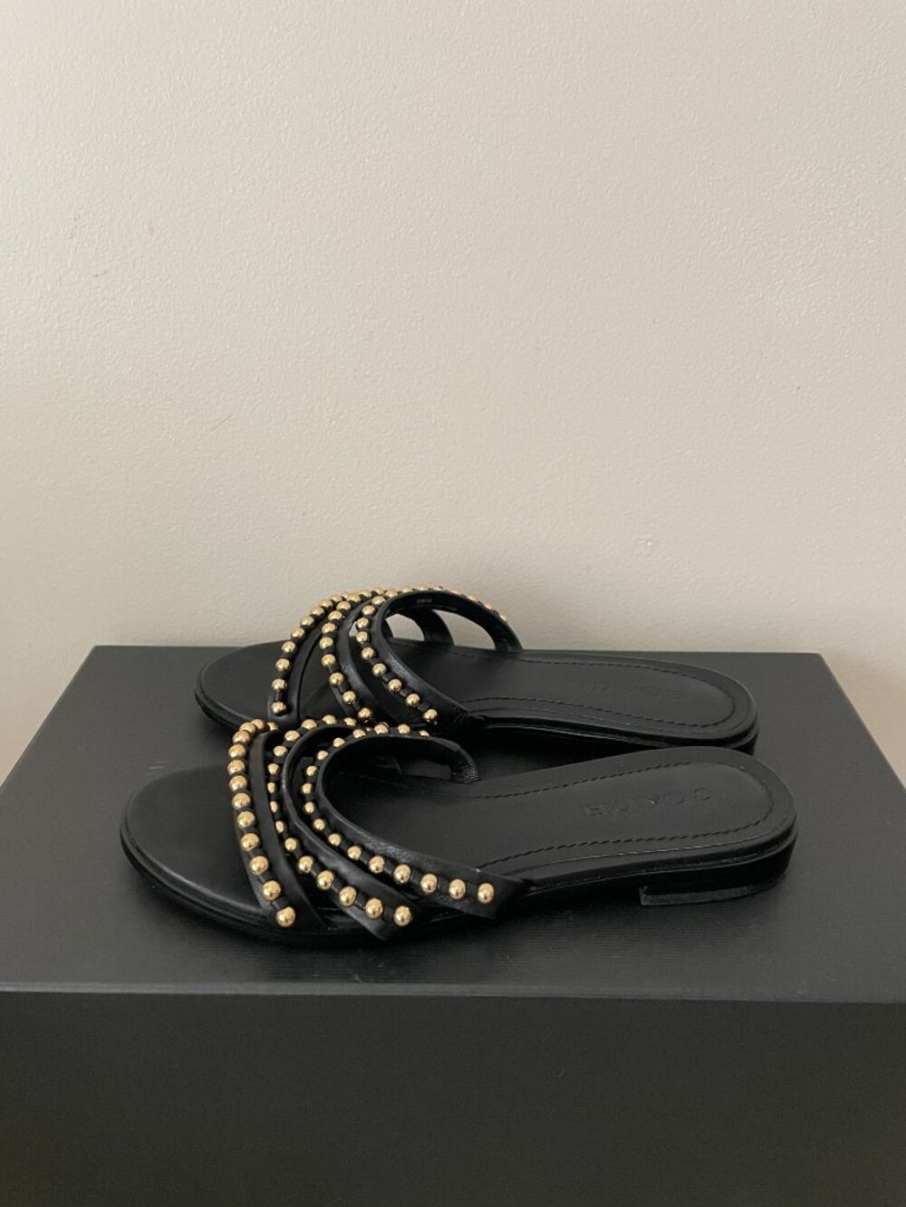 COACH Leather Studded Slides Flats Sandals